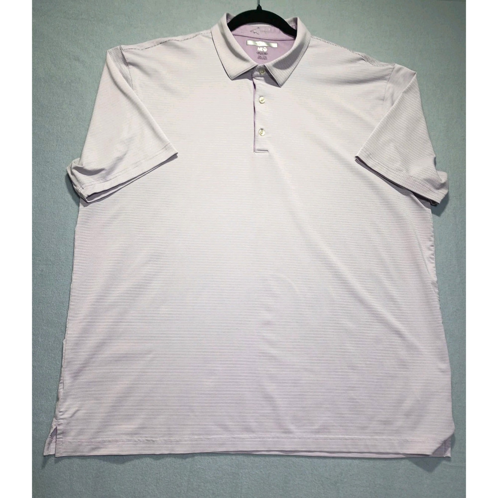 Greg Norman Mens XXL Lavender Striped Golf Polo Shirt Performance Play Dry Wick